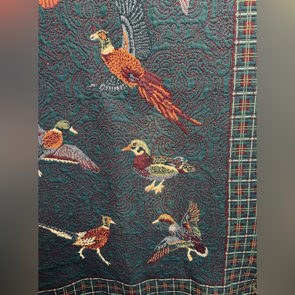 Goodwin Weavers Pheasants & Ducks Tapestry Woven Blanket made in the USA! VTG! - Picture 7 of 16
